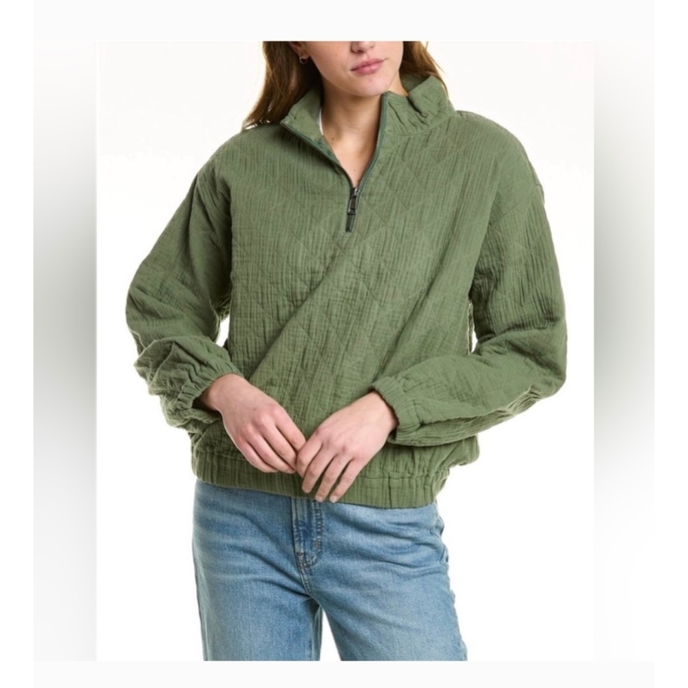 Madewell Olive Green Quilted Half-zip Top - Picture 13 of 14
